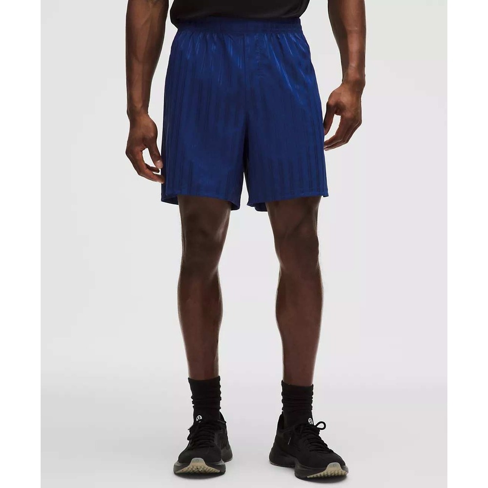 Lululemon Mens Satin Striped Linerless Short 7 inches Blue Size Medium
